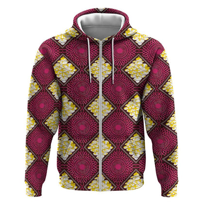 Ruby Gold African Ankara Pattern Zip Hoodie
