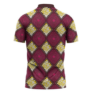 Ruby Gold African Ankara Pattern Zipper Polo Shirt