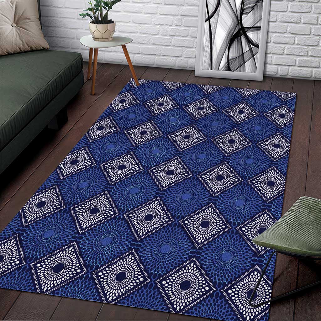 Indigo Diamond African Ankara Pattern Area Rug by African Pride Shop