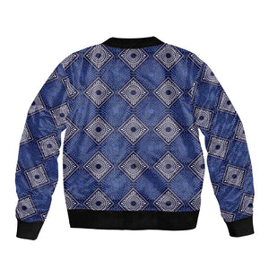 Indigo Diamond African Ankara Pattern Bomber Jacket