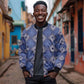 Indigo Diamond African Ankara Pattern Bomber Jacket