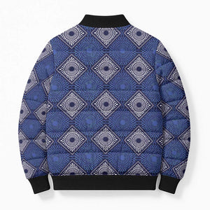 Indigo Diamond African Ankara Pattern Bomber Puffer Jacket