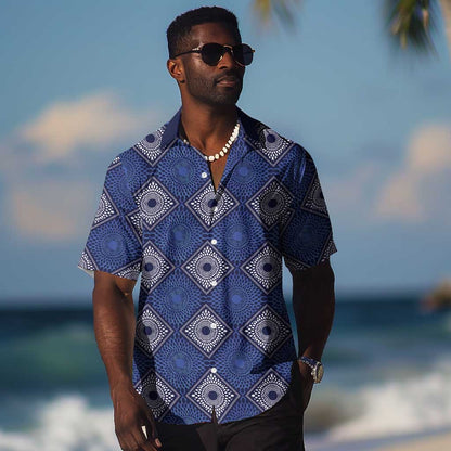 Indigo Diamond African Ankara Pattern Hawaiian Shirt