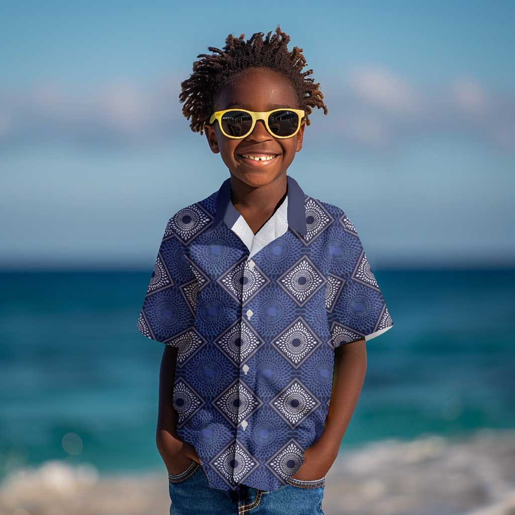 Indigo Diamond African Ankara Pattern Kid Hawaiian Shirt