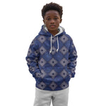 Indigo Diamond African Ankara Pattern Kid Hoodie
