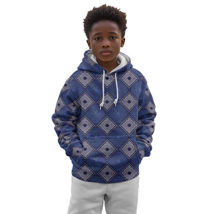 Indigo Diamond African Ankara Pattern Kid Hoodie