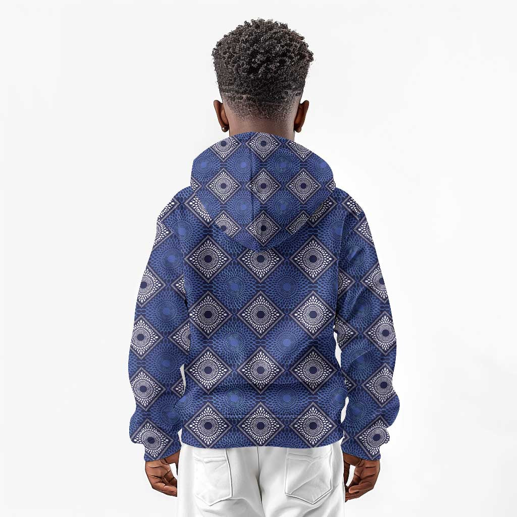 Indigo Diamond African Ankara Pattern Kid Hoodie