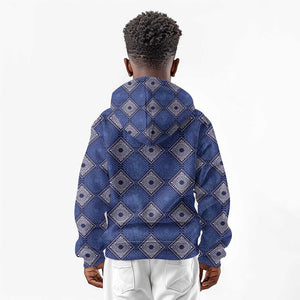 Indigo Diamond African Ankara Pattern Kid Hoodie