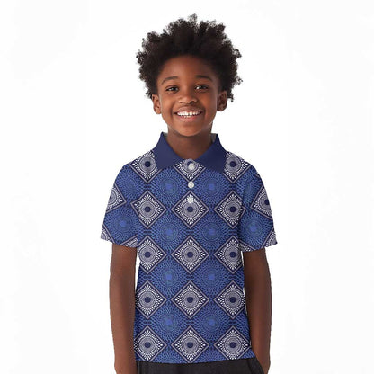 Indigo Diamond African Ankara Pattern Kid Polo Shirt