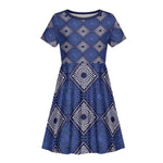 Indigo Diamond African Ankara Pattern Kid Short Sleeve Dress