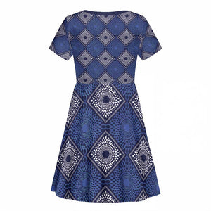 Indigo Diamond African Ankara Pattern Kid Short Sleeve Dress