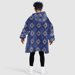Indigo Diamond African Ankara Pattern Kid Wearable Blanket Hoodie