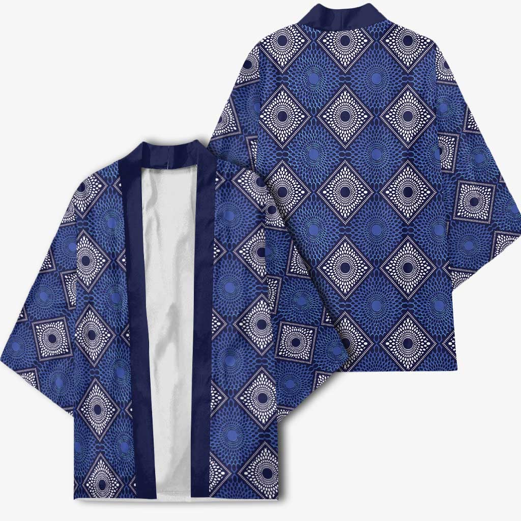 Indigo Diamond African Ankara Pattern Kimono