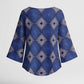 Indigo Diamond African Ankara Pattern Kimono Sleeve Blouse