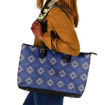 Indigo Diamond African Ankara Pattern Leather Tote Bag