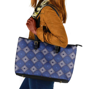 Indigo Diamond African Ankara Pattern Leather Tote Bag