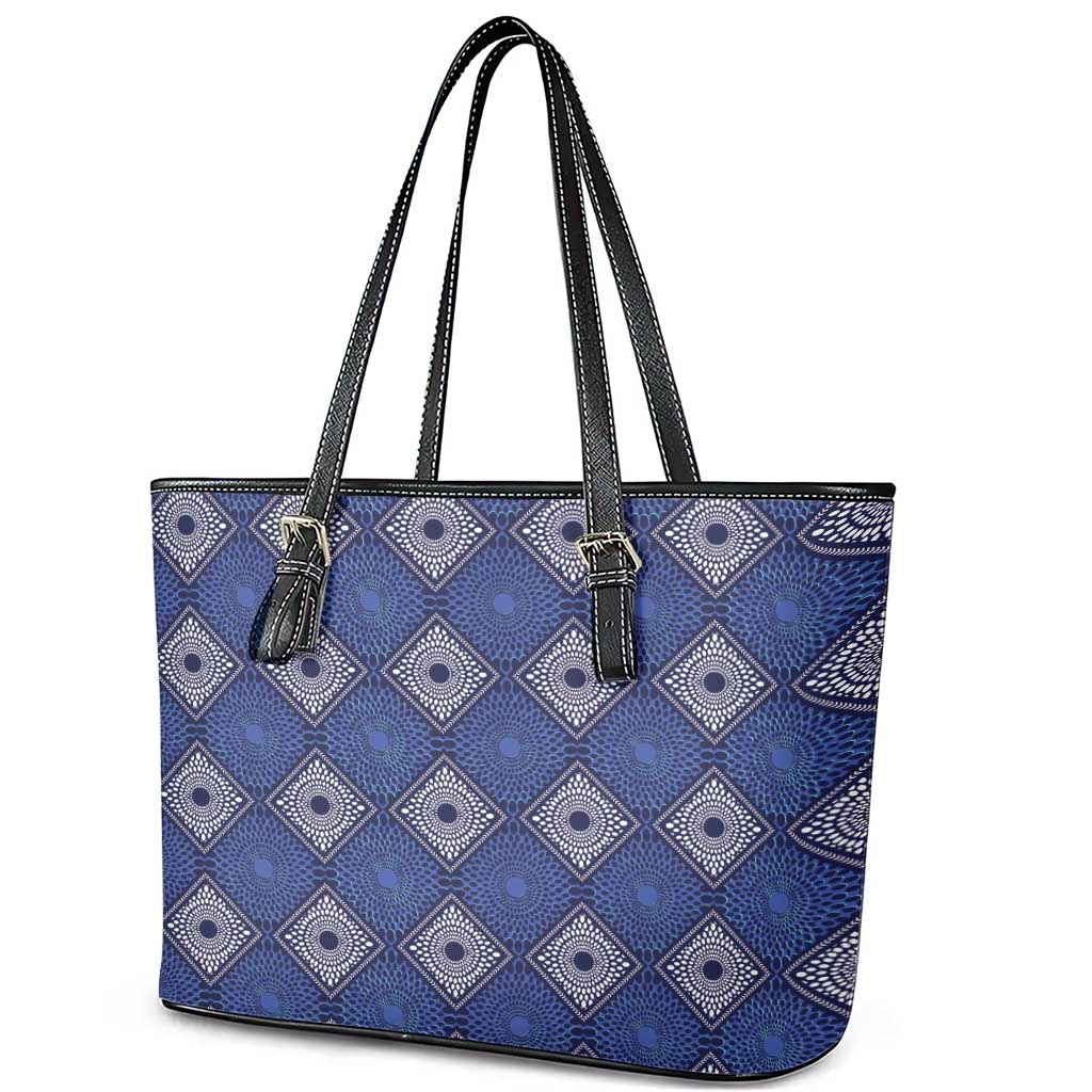 Indigo Diamond African Ankara Pattern Leather Tote Bag