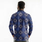 Indigo Diamond African Ankara Pattern Long Sleeve Polo Shirt