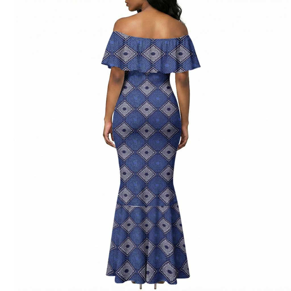 Indigo Diamond African Ankara Pattern Mermaid Dress