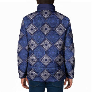 Indigo Diamond African Ankara Pattern Padded Jacket