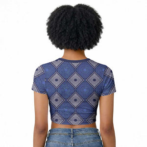 Indigo Diamond African Ankara Pattern Raglan Cropped T shirt