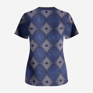 Indigo Diamond African Ankara Pattern Scrub Top