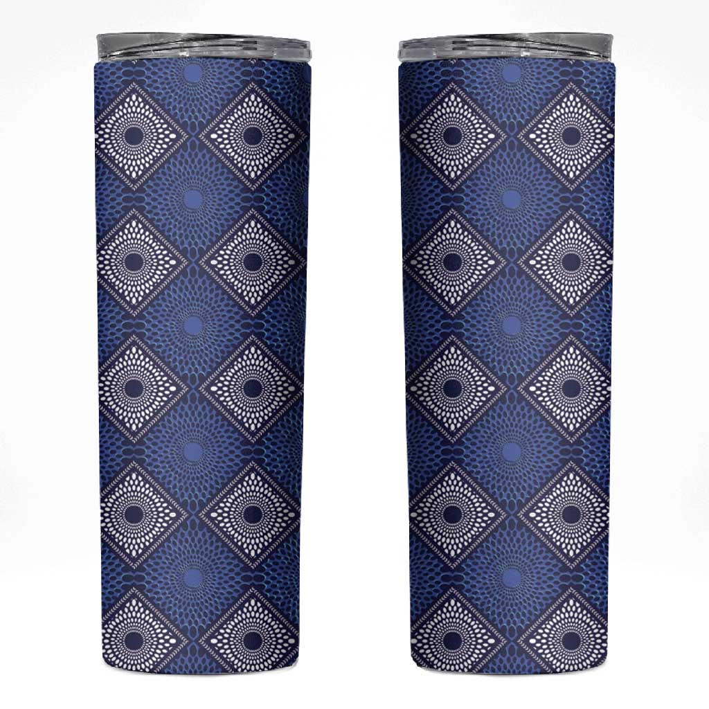 Indigo Diamond African Ankara Pattern Skinny Tumbler