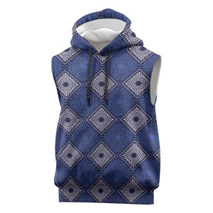 Indigo Diamond African Ankara Pattern Sleeveless Hoodie