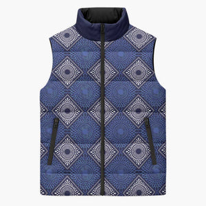 Indigo Diamond African Ankara Pattern Sleeveless Puffer Jacket