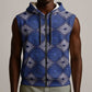 Indigo Diamond African Ankara Pattern Sleeveless Zip Hoodie