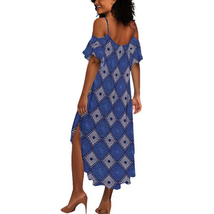 Indigo Diamond African Ankara Pattern Summer Maxi Dress