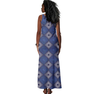 Indigo Diamond African Ankara Pattern Tank Maxi Dress