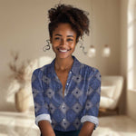 Indigo Diamond African Ankara Pattern Women Casual Shirt