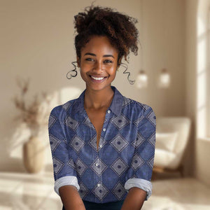 Indigo Diamond African Ankara Pattern Women Casual Shirt