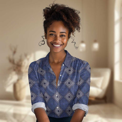 Indigo Diamond African Ankara Pattern Women Casual Shirt