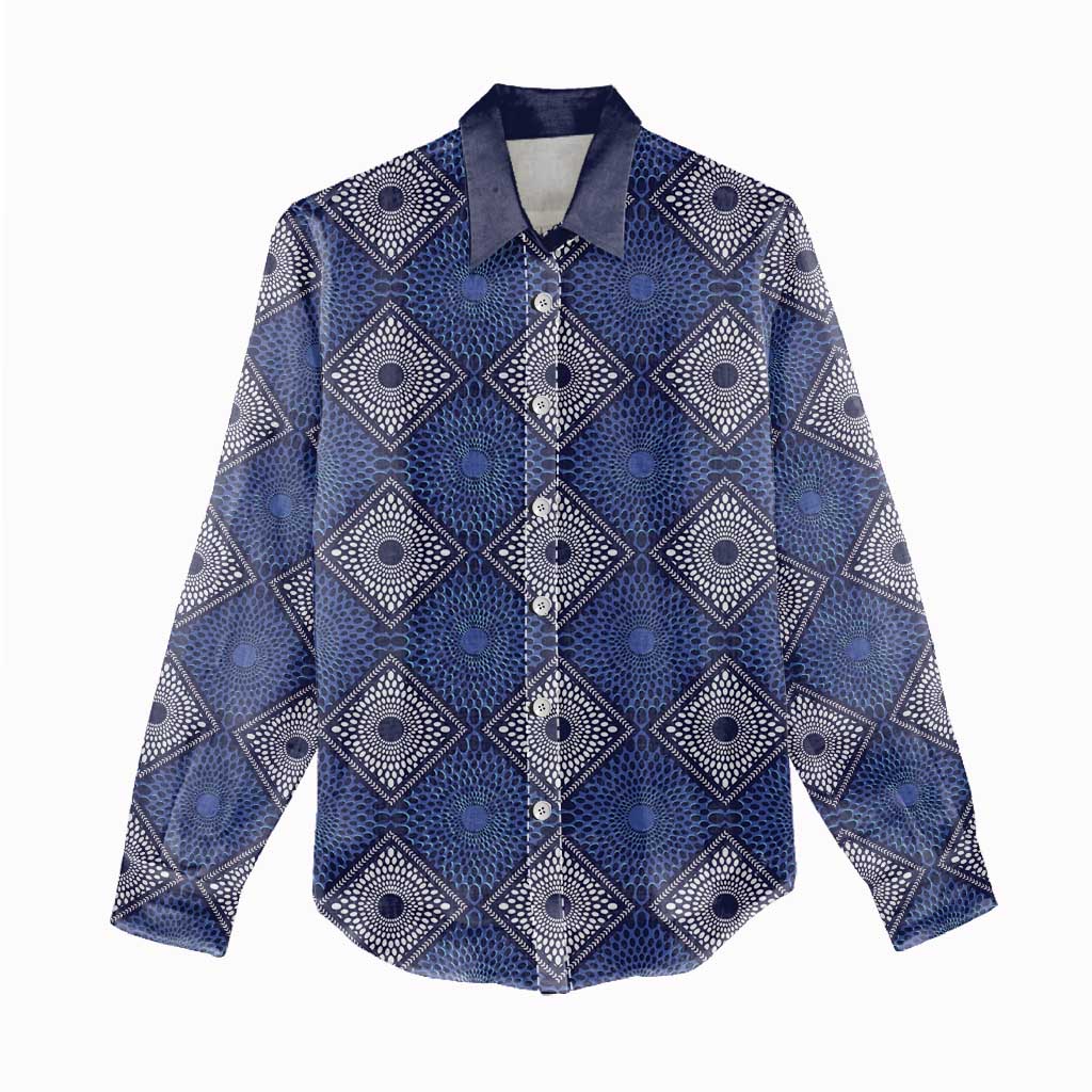 Indigo Diamond African Ankara Pattern Women Casual Shirt