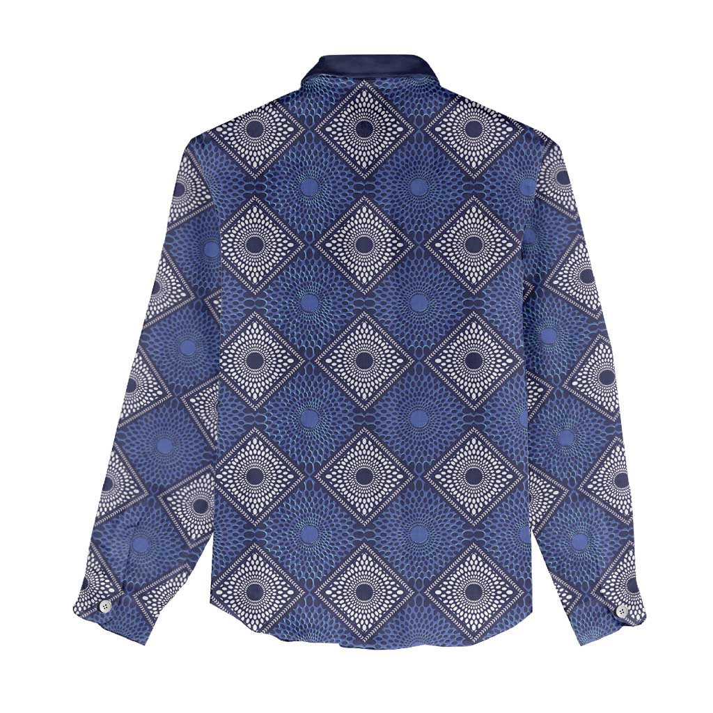 Indigo Diamond African Ankara Pattern Women Casual Shirt