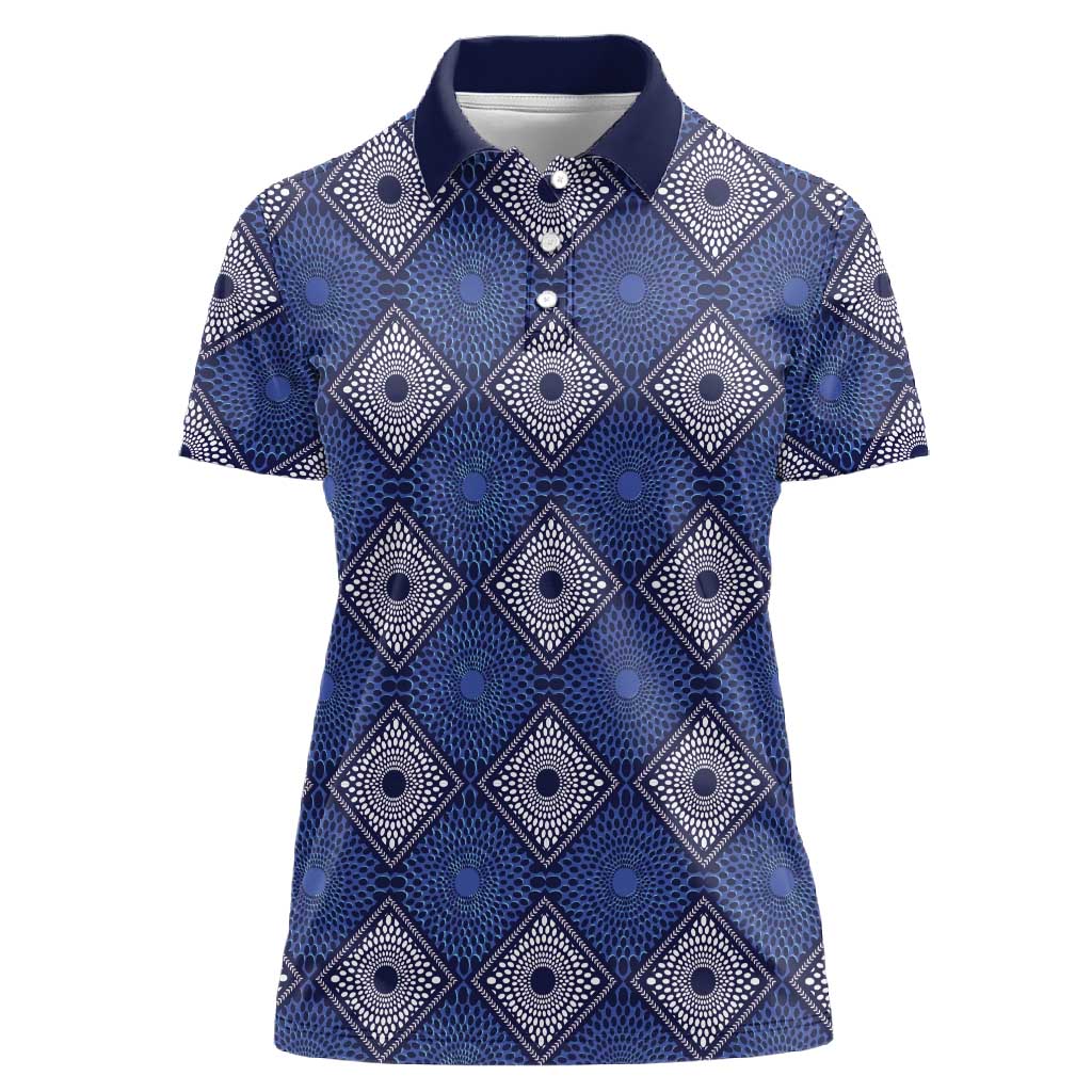 Indigo Diamond African Ankara Pattern Women Polo Shirt