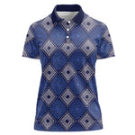 Indigo Diamond African Ankara Pattern Women Polo Shirt