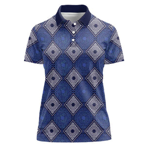 Indigo Diamond African Ankara Pattern Women Polo Shirt