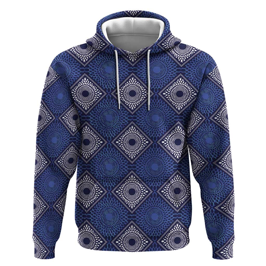 Indigo Diamond African Ankara Pattern Zip Hoodie