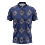 Indigo Diamond African Ankara Pattern Zipper Polo Shirt