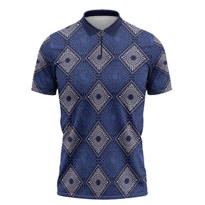 Indigo Diamond African Ankara Pattern Zipper Polo Shirt