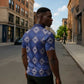 Indigo Diamond African Ankara Pattern Zipper Polo Shirt