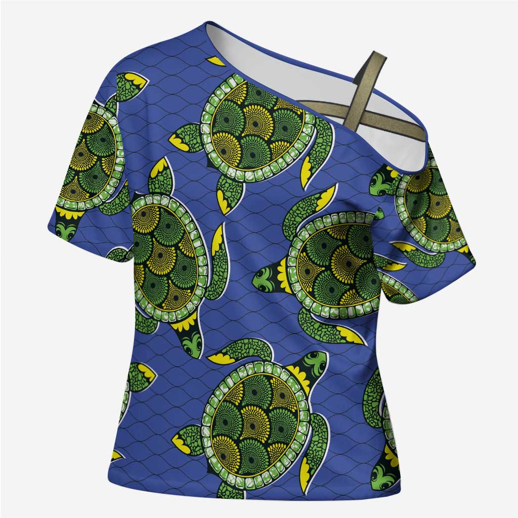 Emerald Turtle African Ankara Pattern Cross Shoulder Shirt