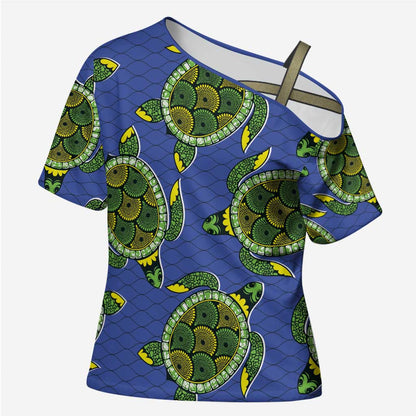 Emerald Turtle African Ankara Pattern Cross Shoulder Shirt