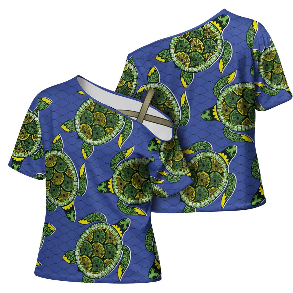 Emerald Turtle African Ankara Pattern Cross Shoulder Shirt