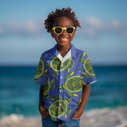 Emerald Turtle African Ankara Pattern Kid Hawaiian Shirt