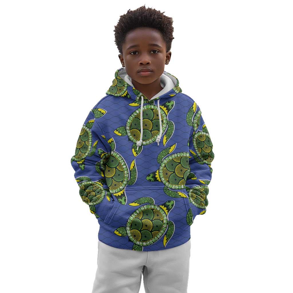 Emerald Turtle African Ankara Pattern Kid Hoodie