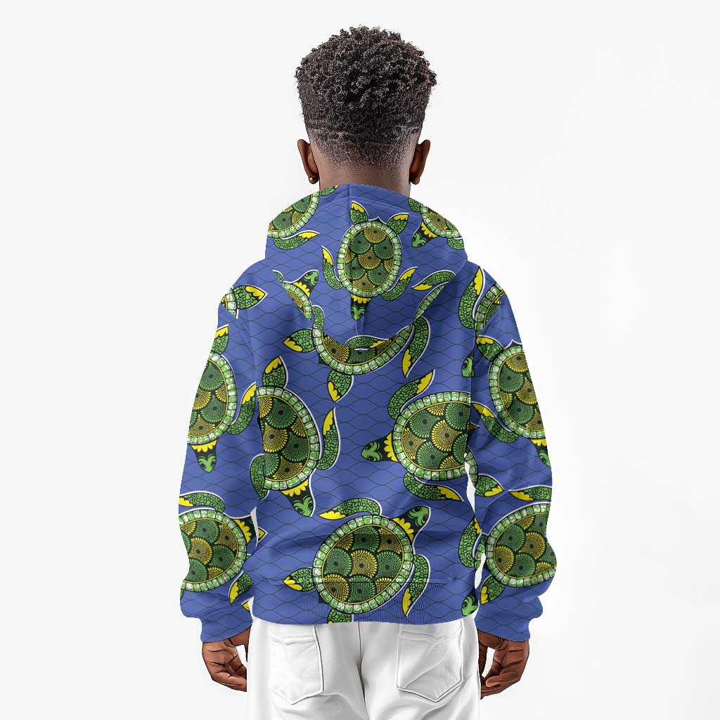 Emerald Turtle African Ankara Pattern Kid Hoodie